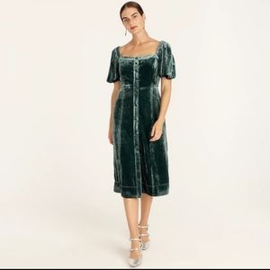 New! J Crew Puff-sleeve Velvet Dress in Old Forest Green in size 12, 14
